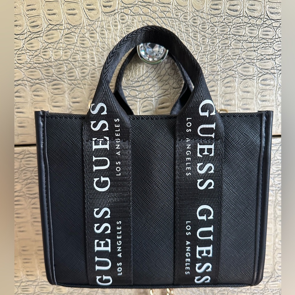 GUESS Black Tote with White Logo Straps